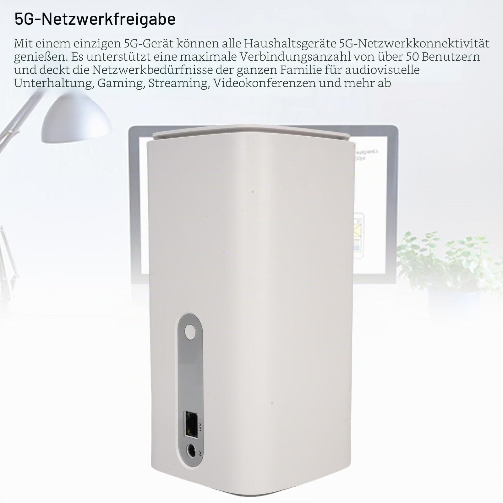 ciciglow 5G CPE -Router mit SIM -Kartensteckplatz, Tragbarer Mobilfunkrouter, Drahtloser Router mit WLAN 6 -Mesh -System für Home Office Indoor Wireless Internet (EU-Stecker)
