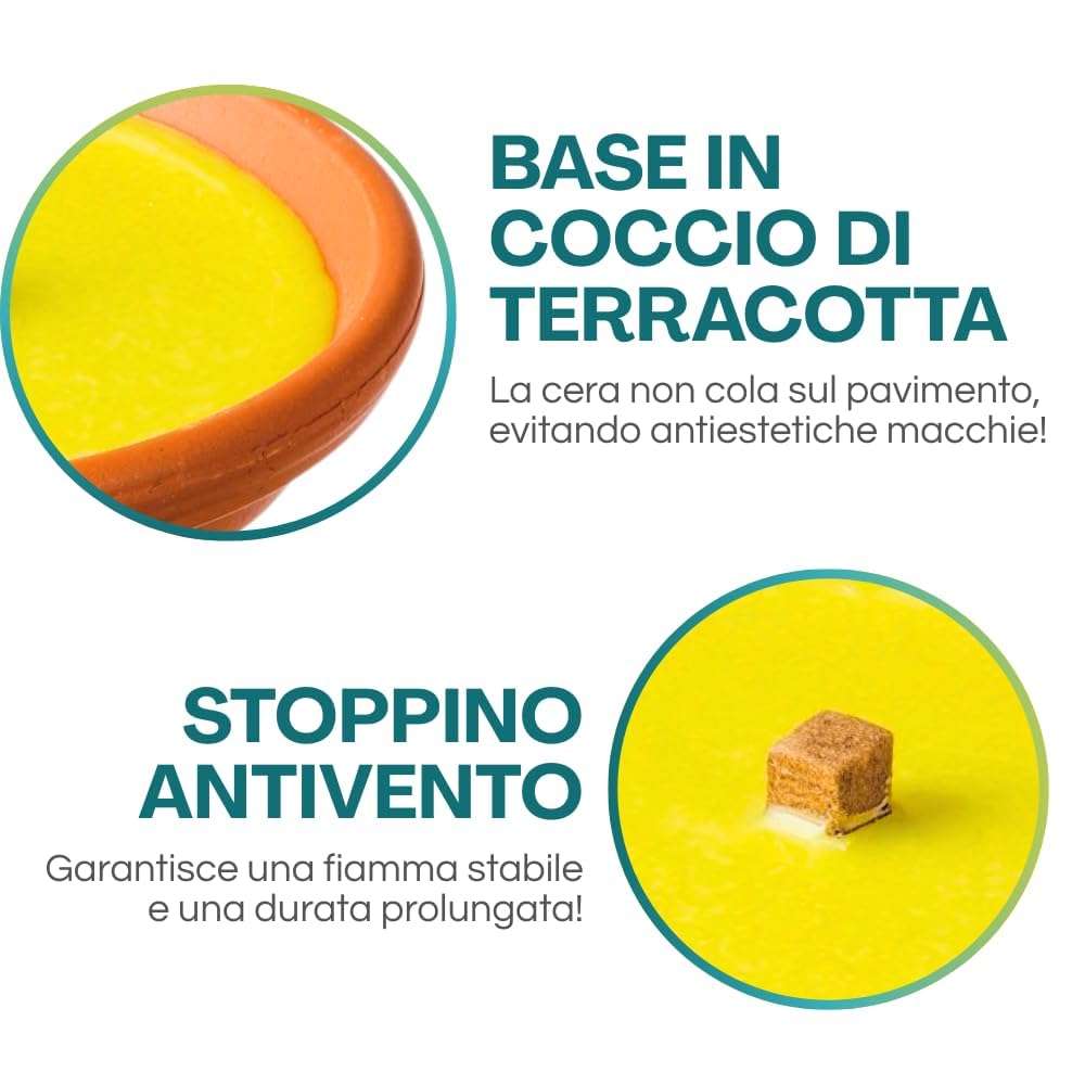 Virsus 53 Candele alla citronella Candela per Esterno in coccio di Terracotta diametro 11 cm per Giardinaggio antizanzare Feste ed Eventi