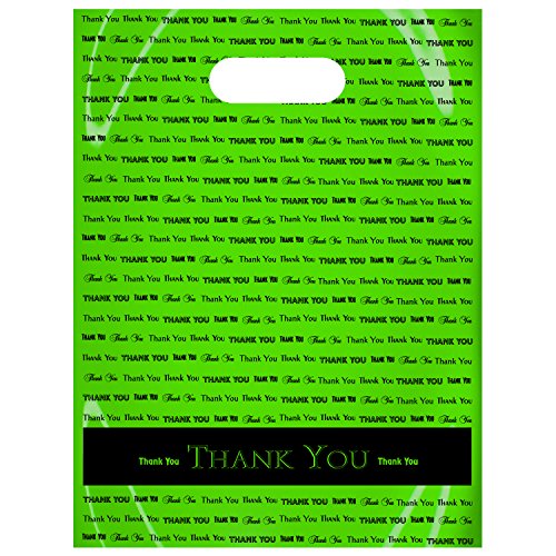 Flexicore Packaging Plastic Thank You Bags with Die Cut Handle Size: 9 Inch X 12 Inch | Count: 50 Bags | Color: Lime Green