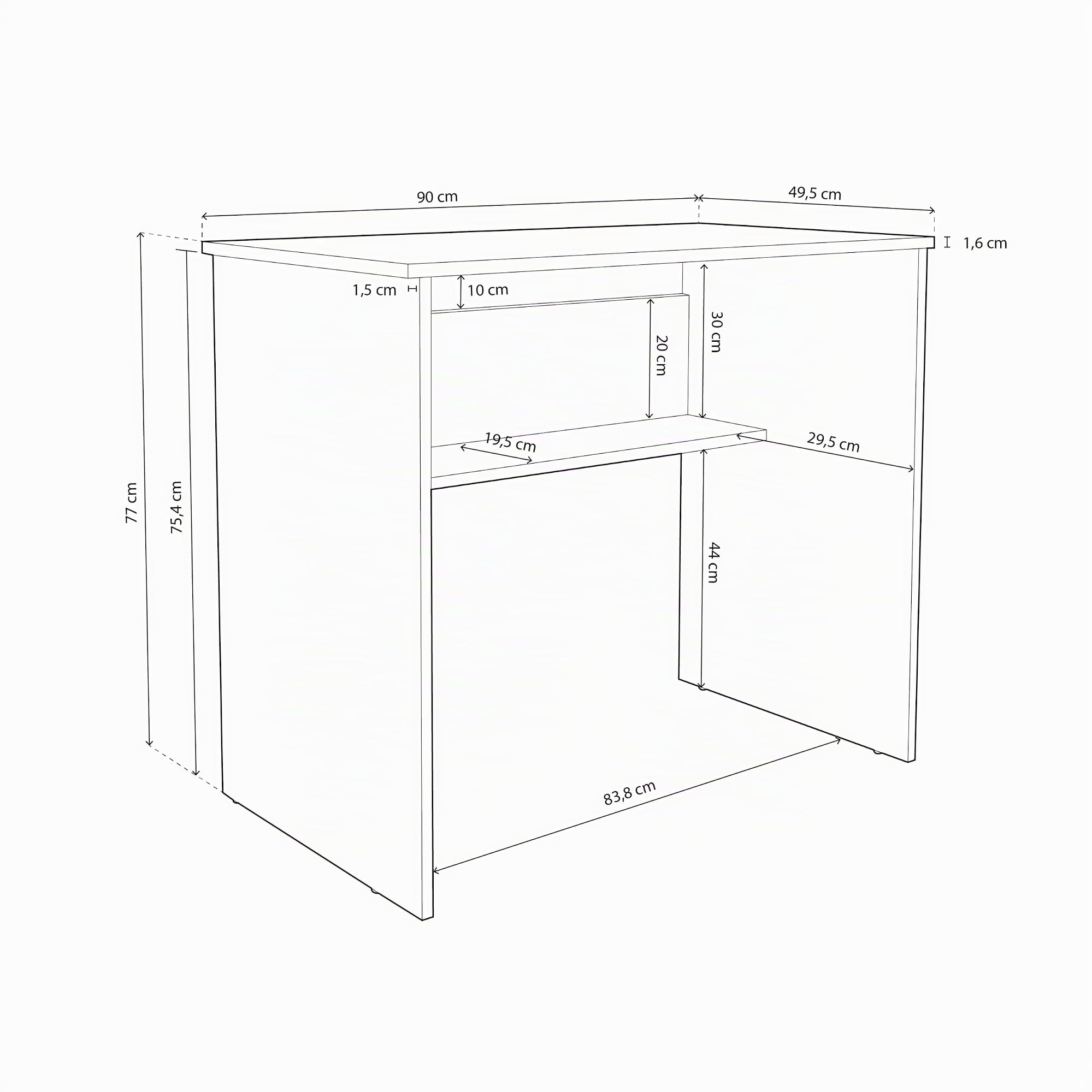 duehome | Mesa Estudio Juvenil con balda Interior, Escritorio Compacto, Mesa PC, Modelo Siku, Acabado en Blanco, Medidas: 90 cm (Largo) x 45,9 cm (Ancho) x 77 cm (Alto)