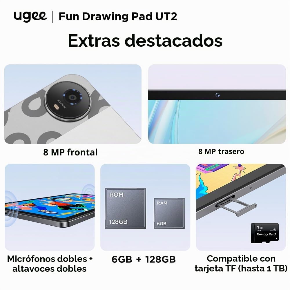 UGEE UT2 Android 14 Fun - Bloc de dibujo independiente, no necesita computadora, con pantalla 2K de 10.45 pulgadas y acabado NanoMate; lápiz U incluido en el paquete