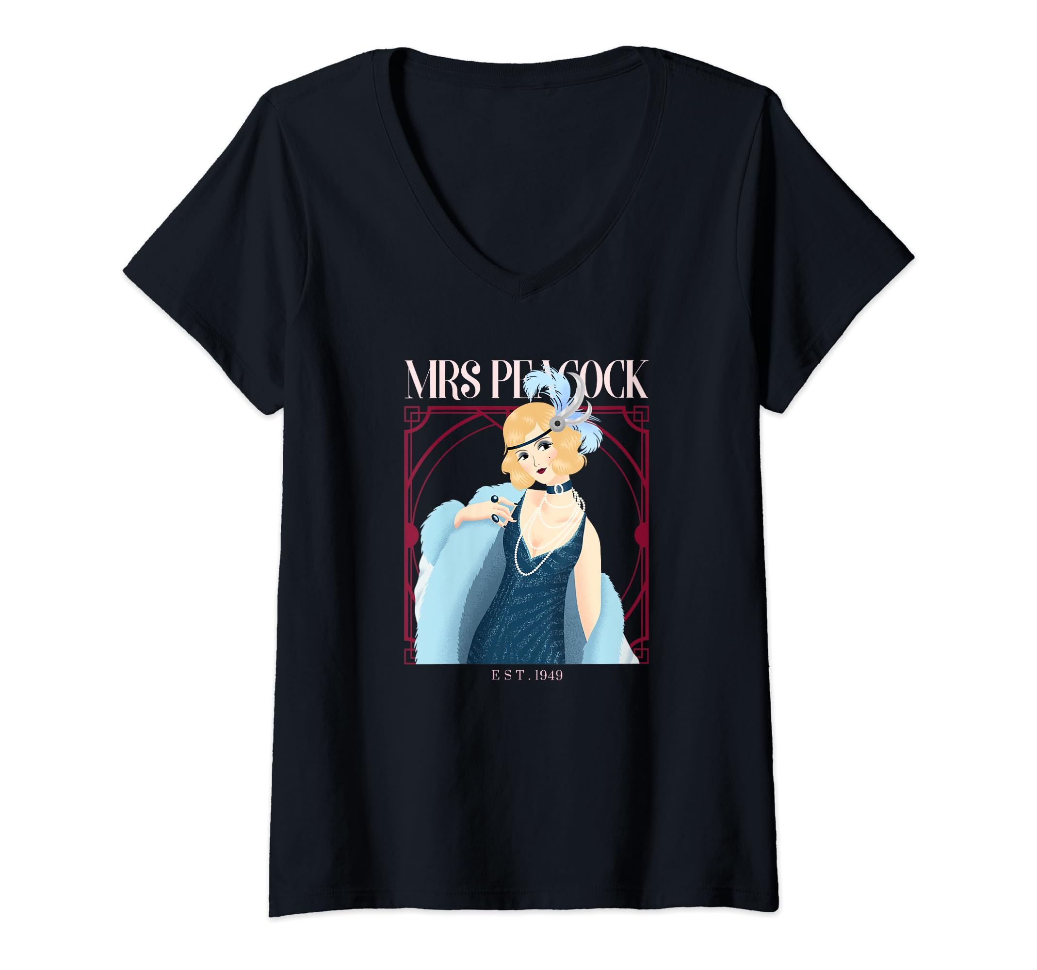 Womens Mrs Peacock - Clue game V-Neck T-Shirt