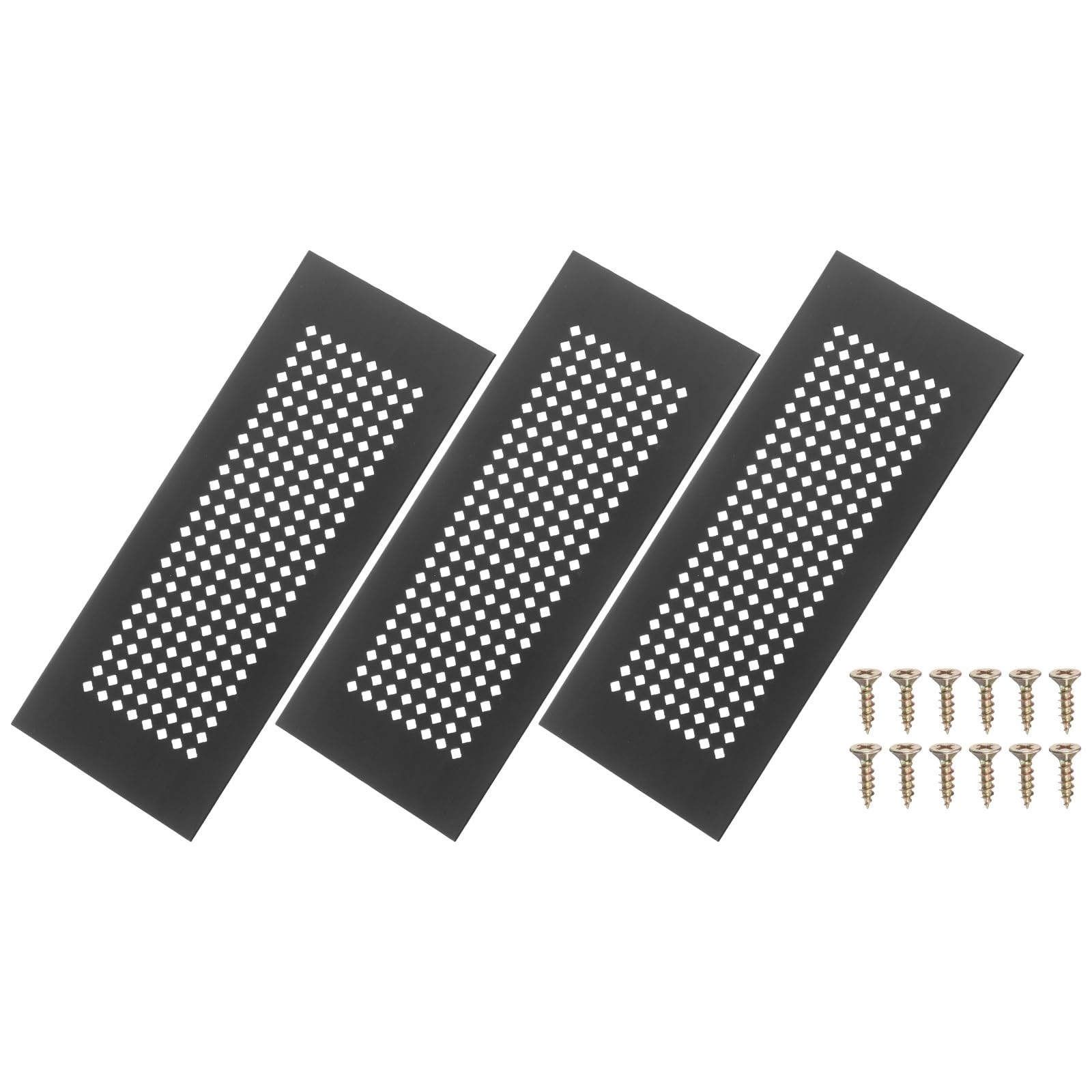 PATIKIL 8 x 3 Inch Door Air Vent Cover, 3 Pcs Aluminum Grille Ventilation Cover Louvered Diamond Hole with Mounting Screws for Cabinet Wardrobe Ceiling Door, Black