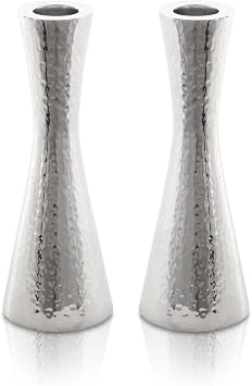 Yair Emanuel Modern Hammered Pillar Candle Holders | Shabbat Candlestick Holders | Minimal Tapered Design Large 8.5" CR-1
