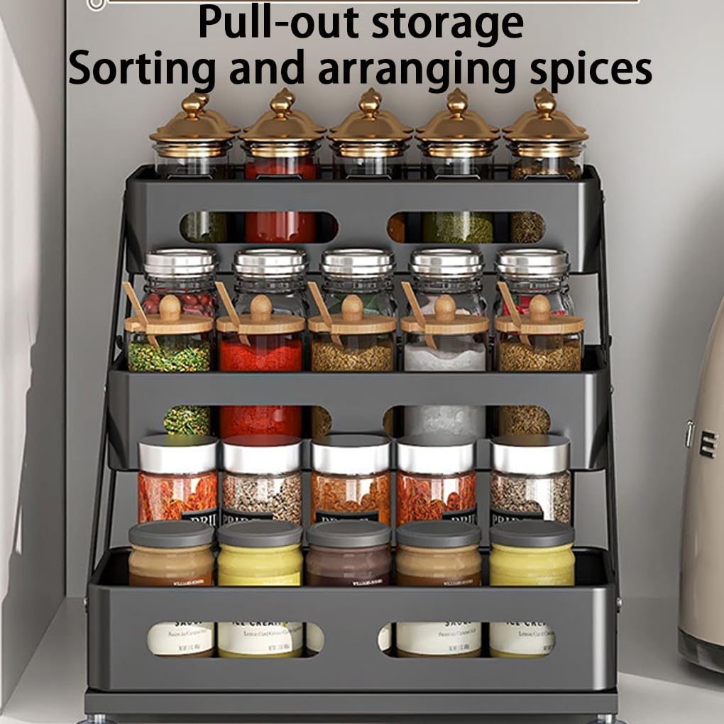 Porta spezie pieghevole a 3 livelli per piano di lavoro, organizer per spezie da cucina in, per armadietti, organizzatori e contenitori da cucina, Bianco, Rai guida regolabile
