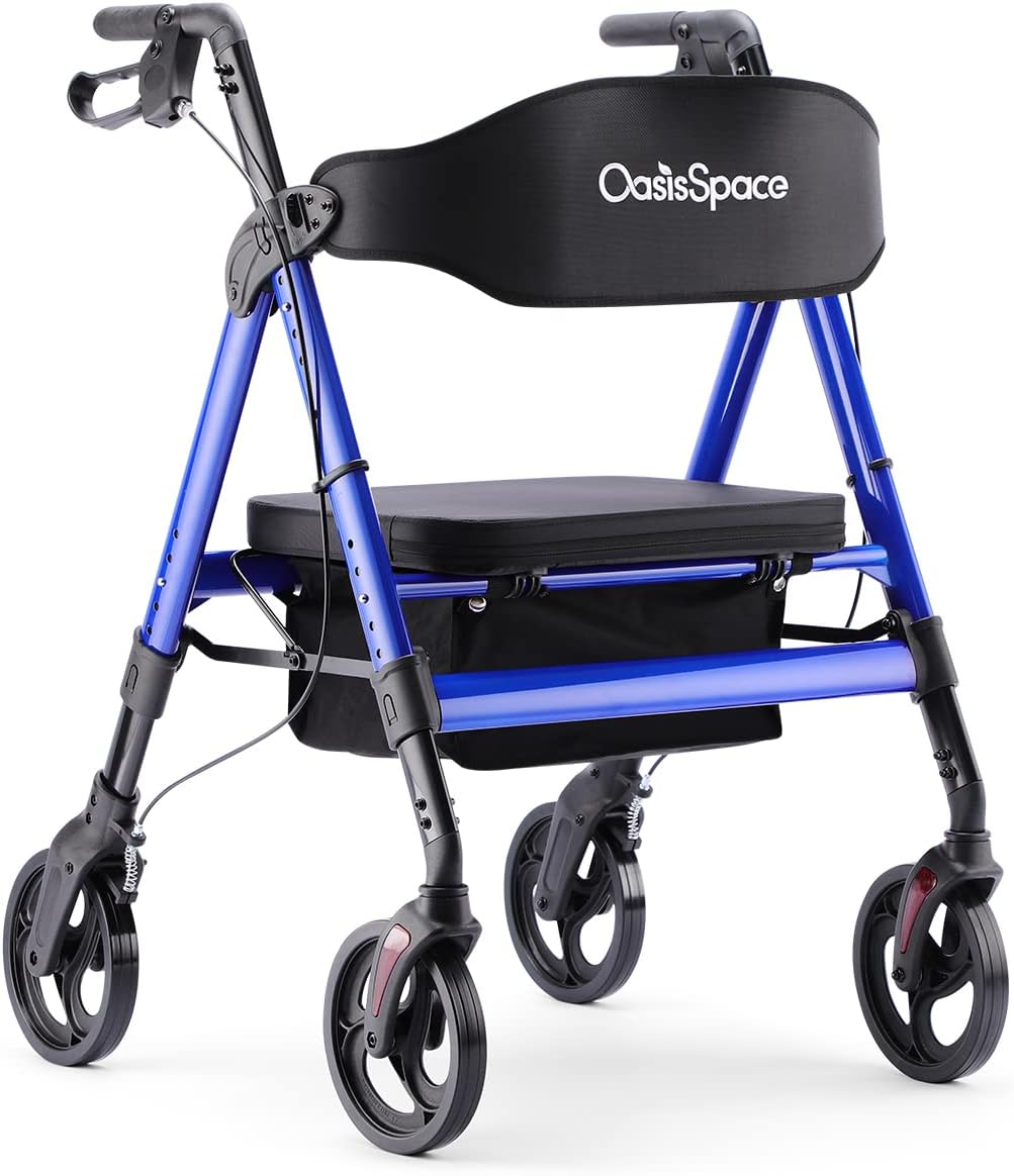 Drive Medical Hugo Elite Rollator Walker with Seat, Backrest and Basket, Blue