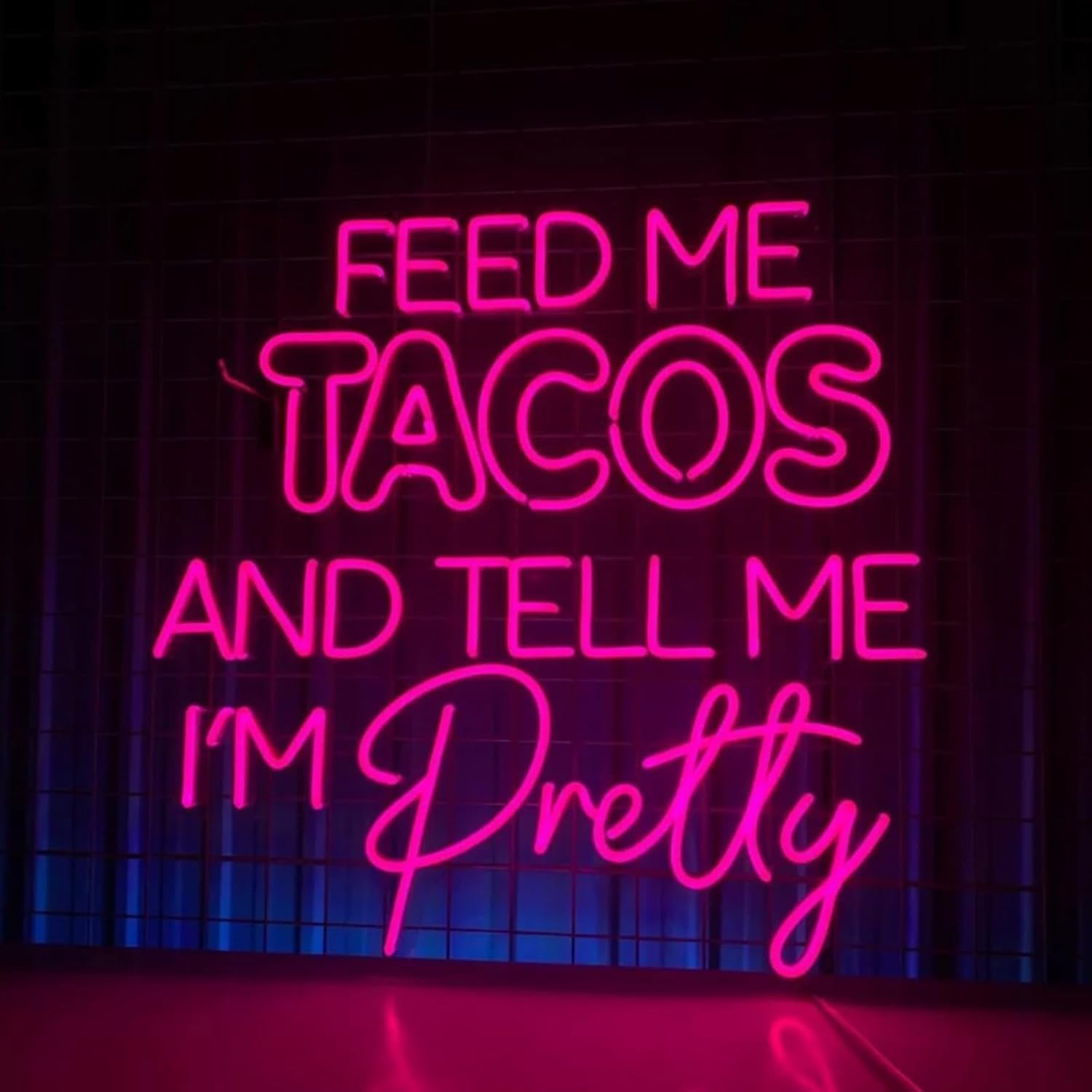Feed Me Tacos and Tell Me I’m Pretty Neon Sign Custom LED Taco Neon Lights Signs Decor Mexican Restaurant Neon Sign Wall Decor for Tacos Bar Pub Kitchen Restautant Hotel Party Decor.Size:30inch-Pink
