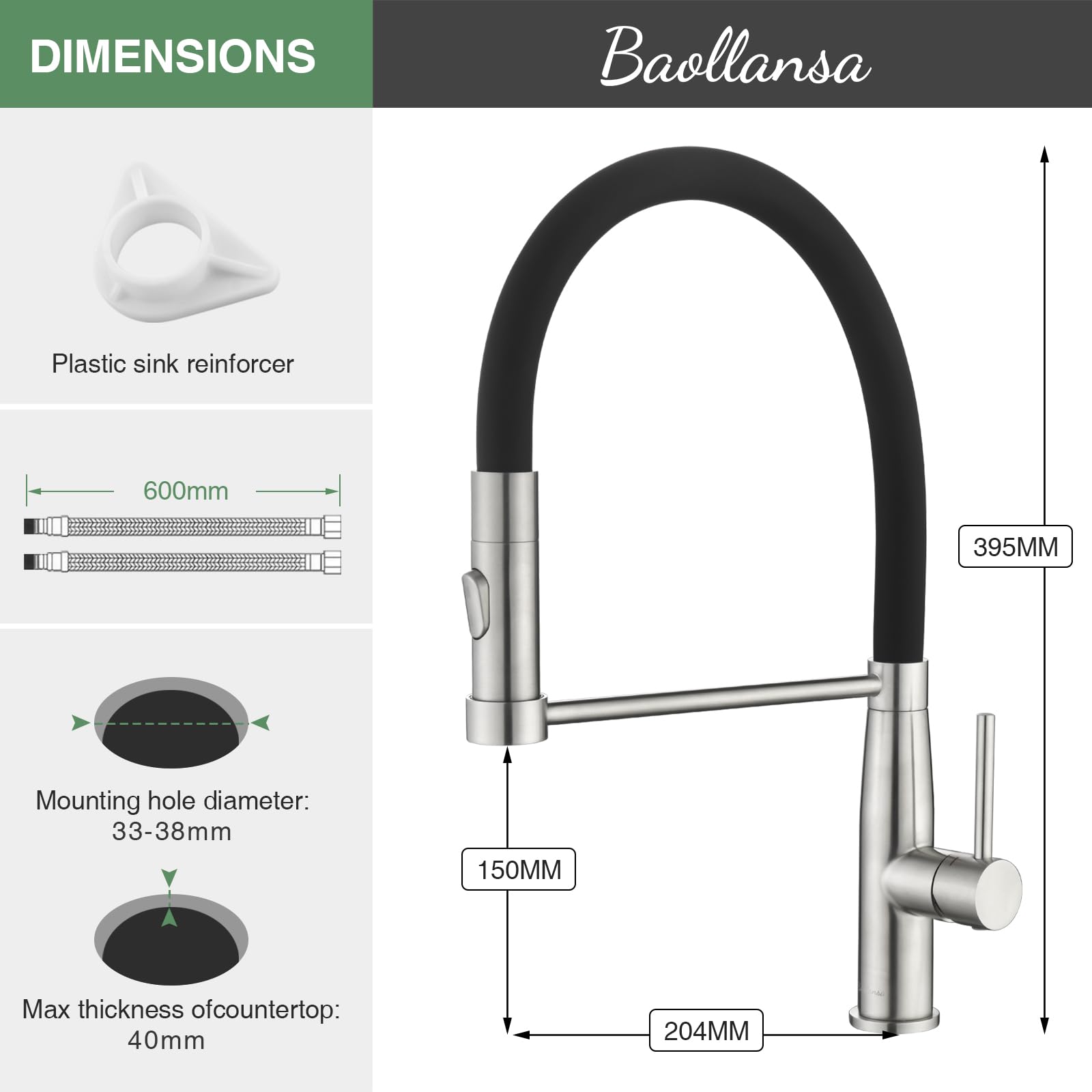 grifo cocina, flexible kitchen faucet, grifos cocina fregadero giratorio 360°, torneira cozinha acero inoxidable, grifo de cocina com dois modos de duche (Cepillado)