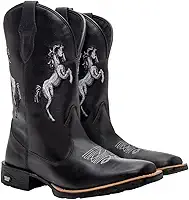 Bota Texana Masculina Couro Country Bico Quadrado Preta Horse