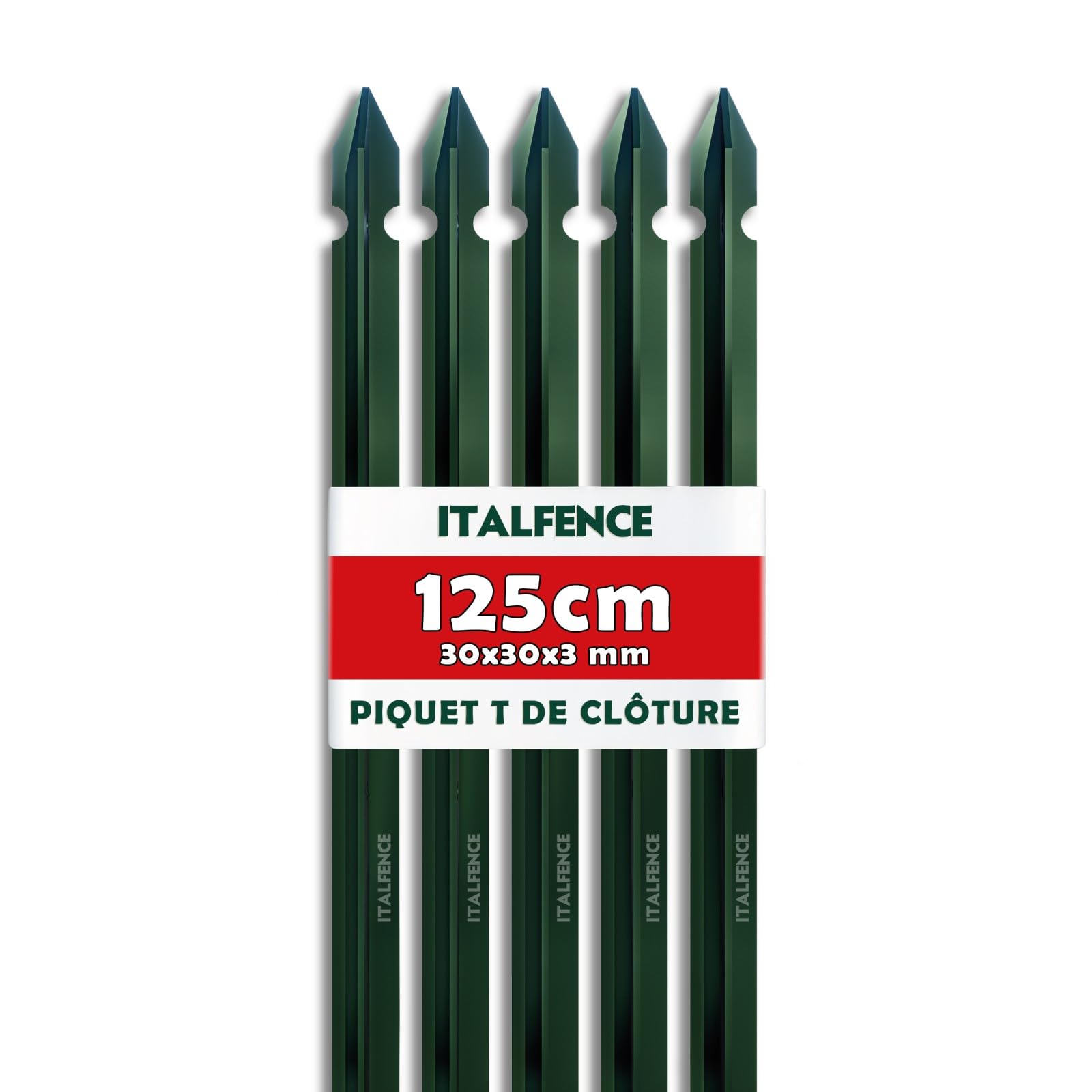 Piquet T H125cm 30x30x3mm pour clôture en fer plastifié vert [10 pièces]