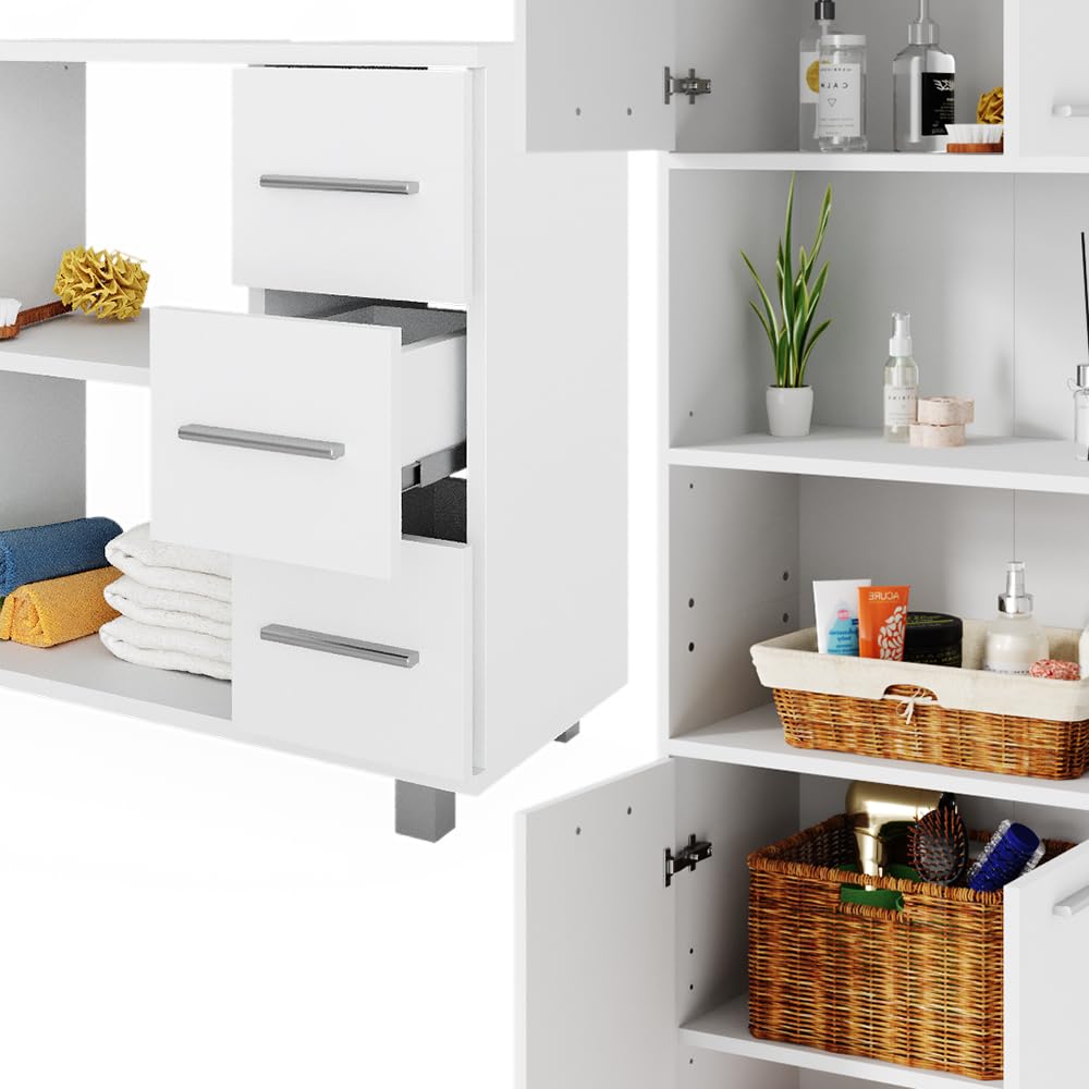 Vicco Badmöbel-Set Maris, Weiß, 60 cm, besteht aus Waschbeckenunterschrank und Hochschrank
