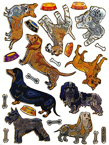 5 Sheet Dog And 1 Sheet Cat (6 Sheet/Pack) Self-Adhesive Glitter Metallic Foil Reflective Decorative Scrapbook Sticker For Photo Card Diary Album- Size 4 X 5.25"/Sheet. #TOP5