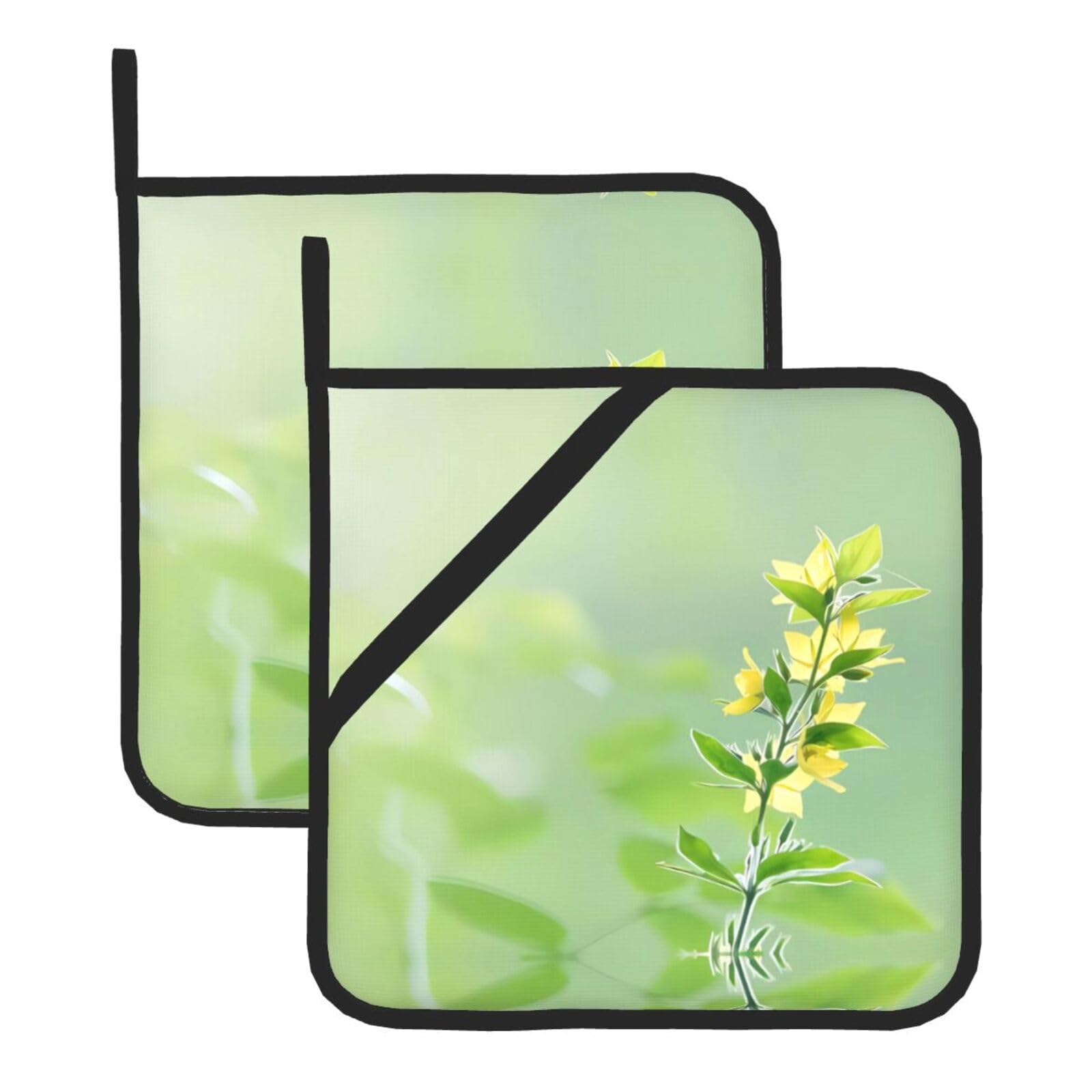WHJSHOP Blooming Yellow Flower Prints Square Hot Pads for Kitchen Counter - Thick Heat Resistant Trivets for Microwave & Oven, BBQ Grilling Cover (2 Pack)