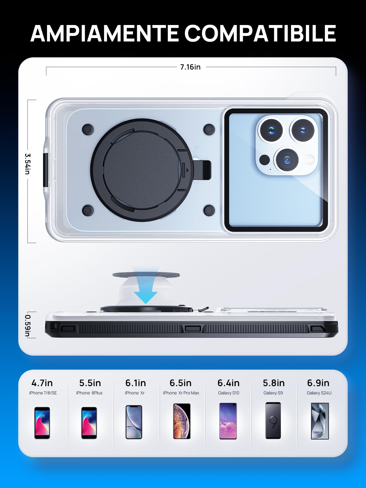 Custodia Impermeabile 15M [Universale] Smartphone IPX8 Cover Subacquea Professionale [Touchscreen Subacqueo] Asciutta Borsa per iPhone Samsung Galaxy Huawei XiaoMi Oppo Vivo Android 4.7-6.9''