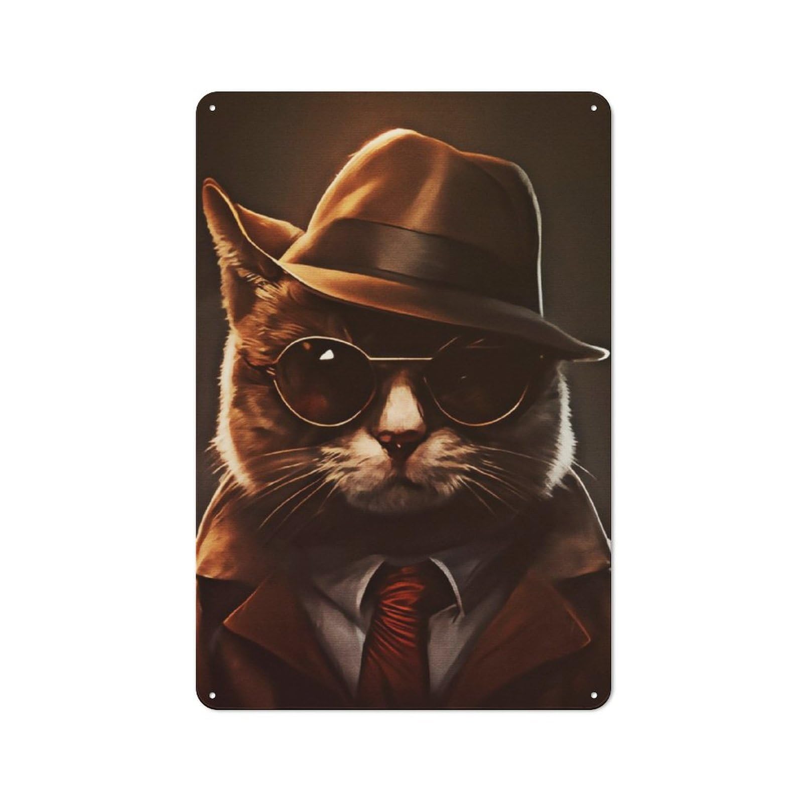 Vintage Tin Sign 30x20cm with Detective Cat for Café Or Restaurant, Suited to Wall Displays in Cafés And Restaurants