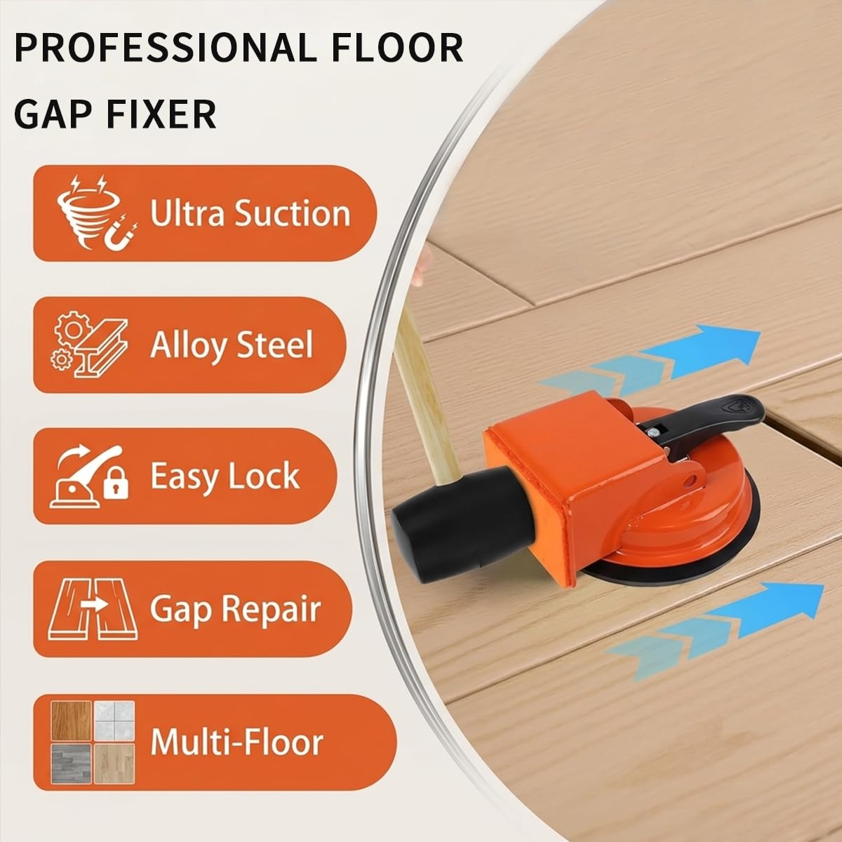 Condition photo showing New/Like New for floor gap fixer tool,2026 new heavy duty floor gap fixer tool,made of iron & enhanced suction cup for fixer laminate, wood, tile, vinyl floor gap repair tool - efficient flooring tools