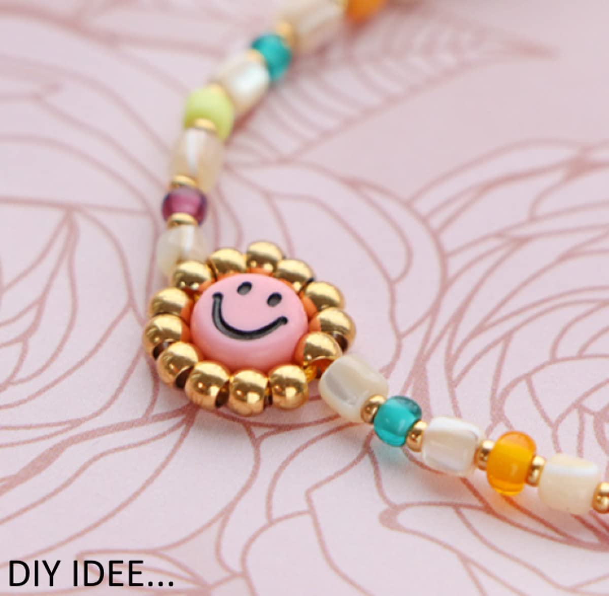 Smiley-Perlen Set – 90 Stück, 7 Mm, Weiß/gold, Bastelperlen Für Armbänder, DIY-Schmuck