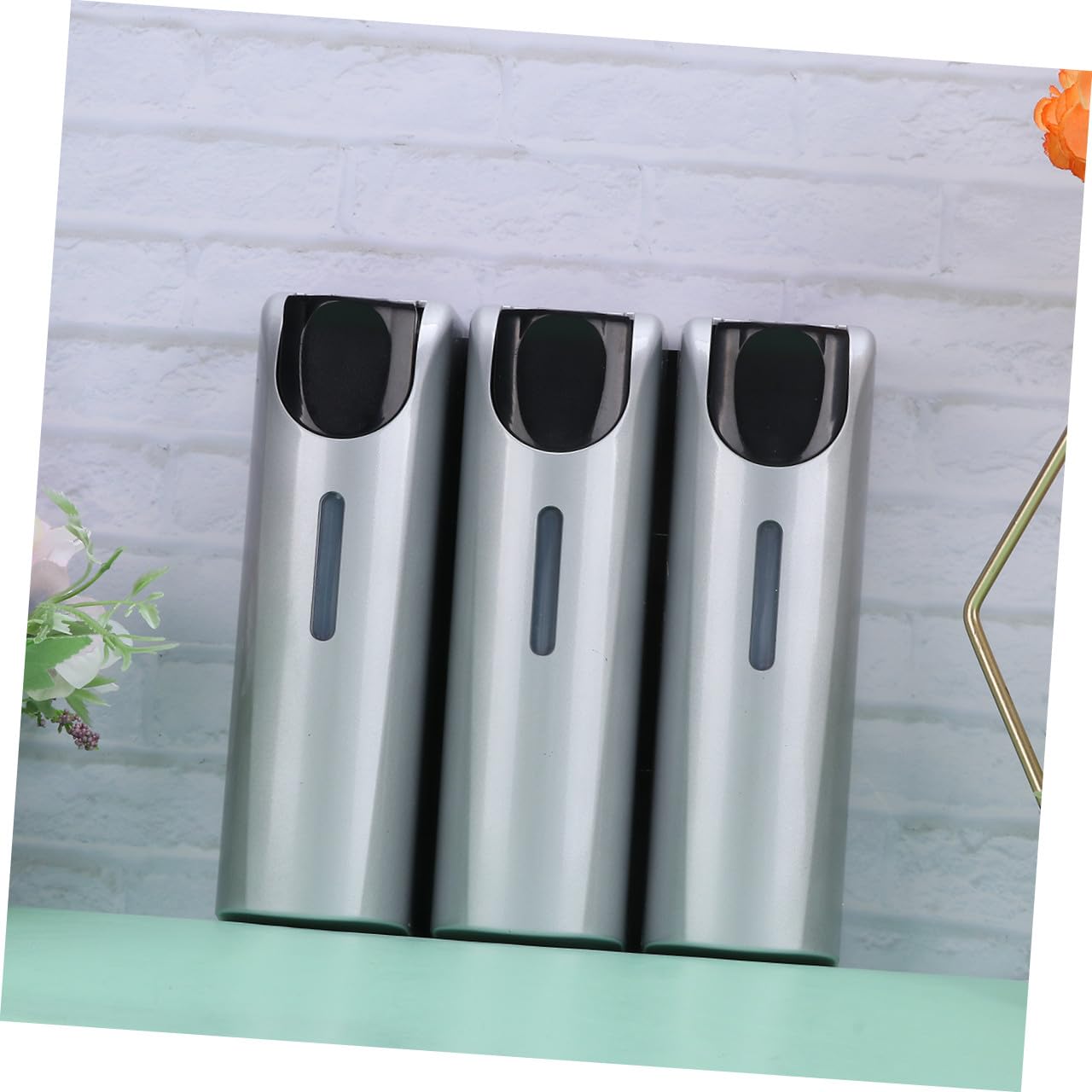 Dispensador de Jabón de Baño con Triple Cabezal Metal Plástico Plata