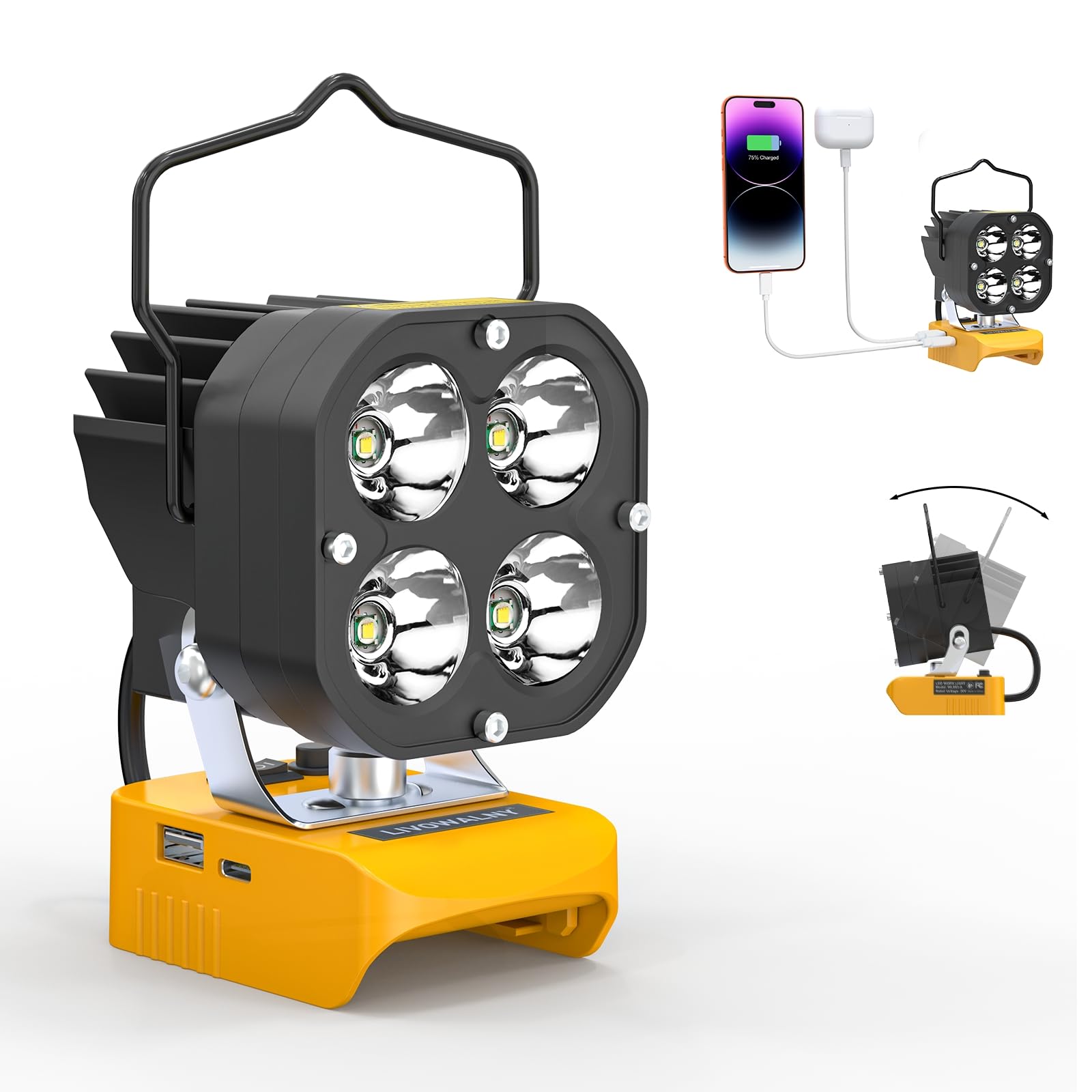 LED Work Light Compatible with DeWalt 20V Battery, 60W 8000LM Tool Only