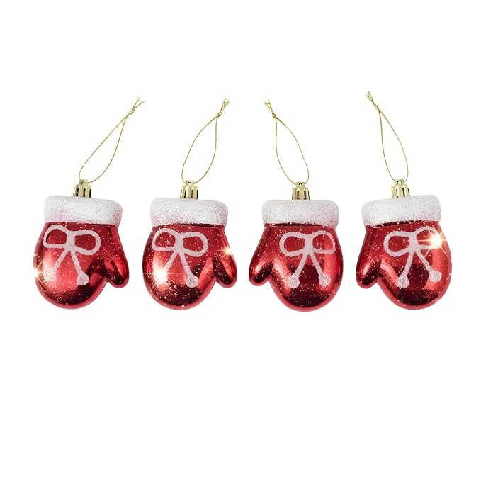 Crackles Santa Hand Christmas Hanging Ornaments (Set of 4) | Red Decorative Mittens for Christmas Tree & Home Décor | Festive Gift & Party Decoration