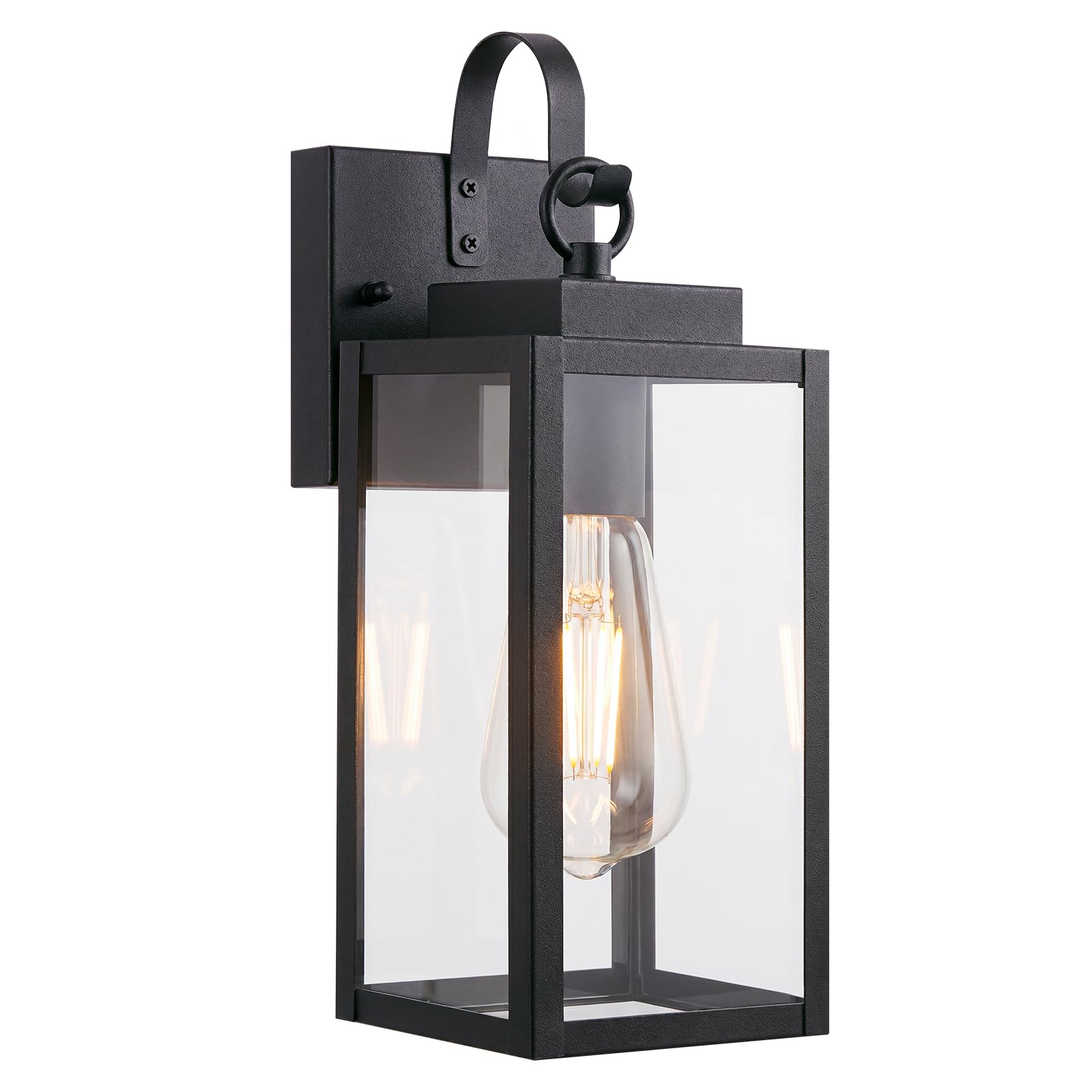 RLdream 11.8" Porch Light, Clear Glass Outdoor Wall Light, All-Metal Black