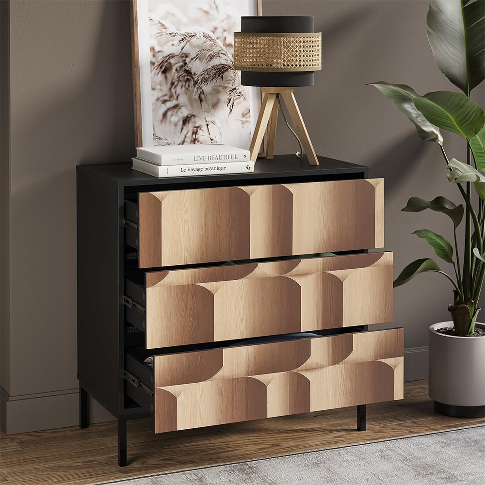 Vicco Commode Eliza, Noir/chêne, 80x81.2cm