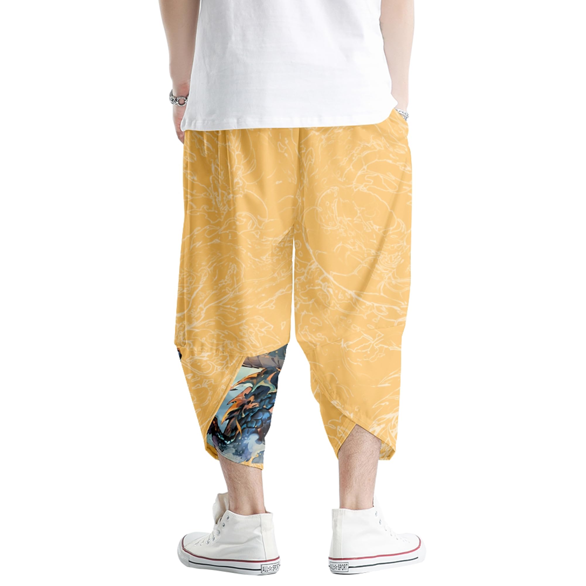 DOSLAVIDA Ensemble de veste kimono japonaise pour hommes, veste élégante ouverte sur le devant avec short, cardigan imprimé de style chinois