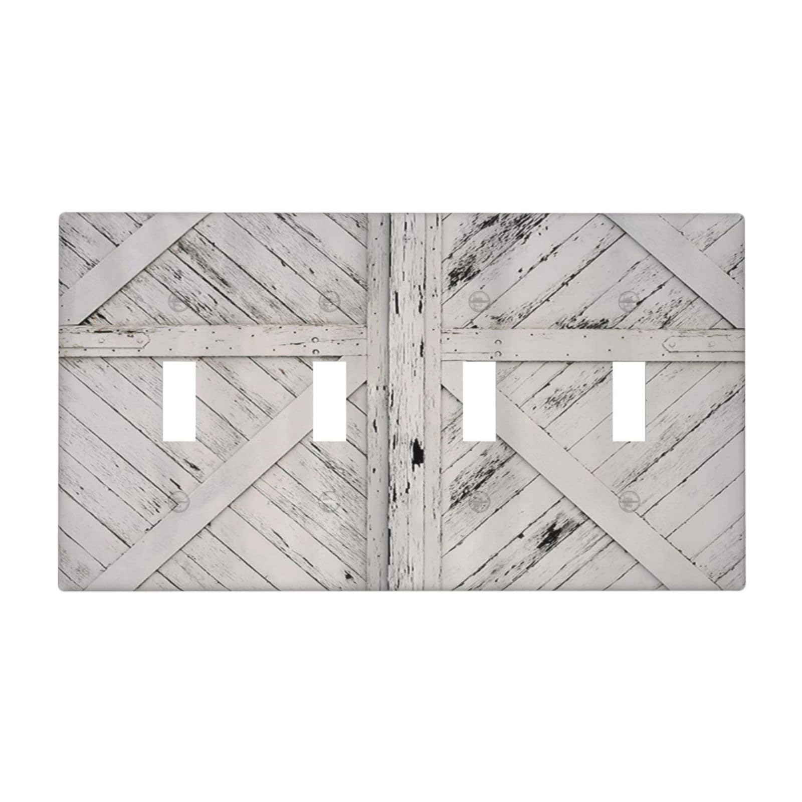 Wpshijia Farmhouse Barn Door Rustic Gray White Wooden 4 Gang Decorative light switch plate Quad Toggle Wall Plate Covers Switchplate Electrical