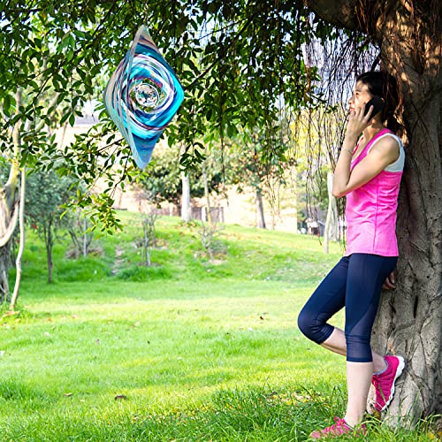 Image of FONMY Mandala Wind Spinner w /Crystal Ball 3D Stainless Steel Hanging Wind Spinner Worth Gift Christmas Decoration Indoor /Outdoor Garden Decor Kinetic Yard Art 12 Inches Multi Blue Wind Sculpture