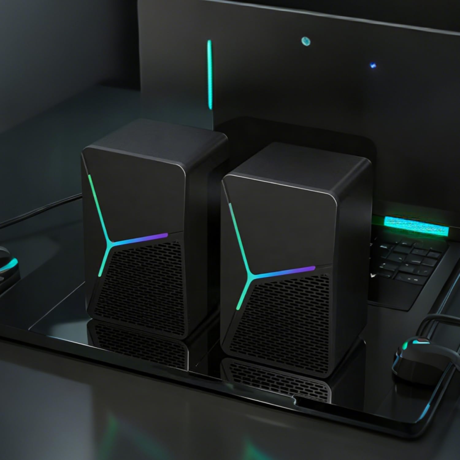 RGB Desktop Speakers, 2.0 Channel PC Computer Speaker with 8 Colorful LED Backlight Modes, Enhanced Bass and Easy-Access Volume Control, USB Powered w/ 3.5mm Cable - S-553