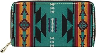 Navajo Wallet Women RFID Blocking Purse Cell Phone Pouch Native American Handbag Outdoor Travel Zip Around Long PurseBoho Southwestern Aztec Tribal Stripe Ethnic Geometric Green Red Gift Box