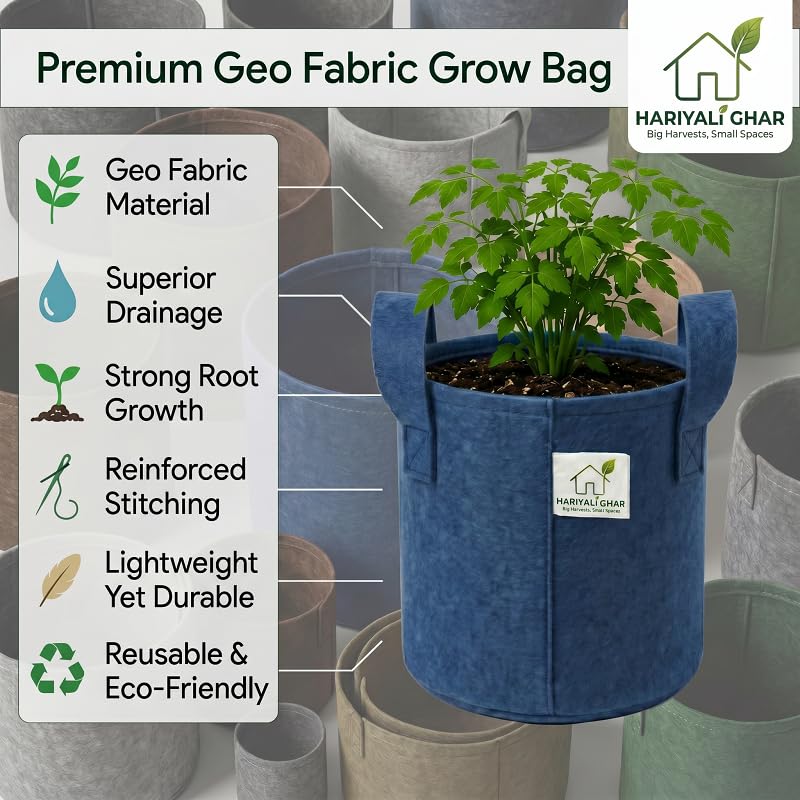Image of 400 GSM Geo Fabric Round Grow Bags 9x9 Inch with Handle, Blue Planting Bags for Terrace and Kitchen Gardening Pack of 1