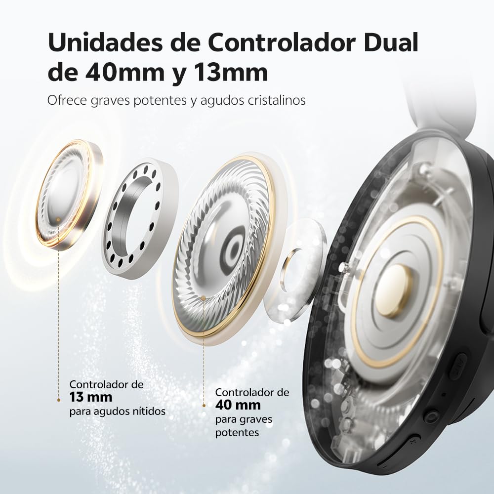 QCY H3S Cascos Inalámbricos Bluetooth Cancelación de Ruido Activa Adattiva, 56dB Noise Cancelling, 102H Reproducción, LDAC Hi-Res, Sonido Espacial, Llamadas Nítidas, Auriculares Diadema Bluetooth 6.0