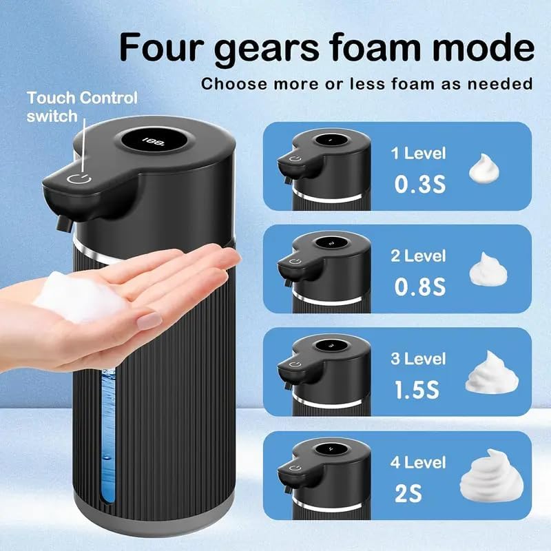 Image of Automatic Soap Dispenser, Rechargeable Sensor Hand Wash Dispenser with Digital Electricity Screen, 450ML Large Capacity, 4-Speed Adjustable Auto Foaming Dispenser for Bathroom (Black)