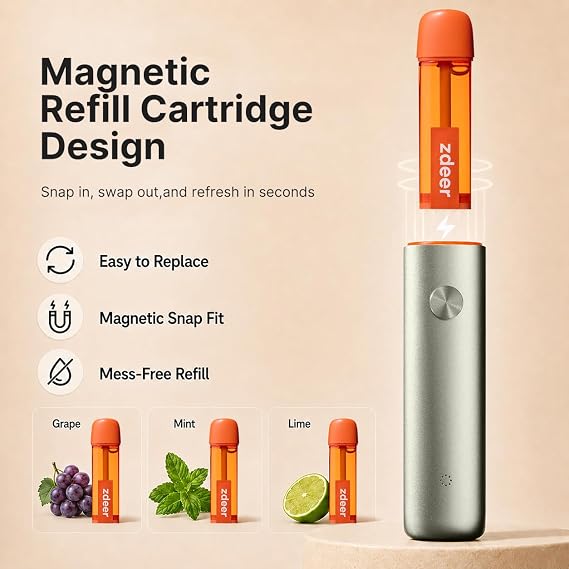 ZDEER PW13 Electric Cool Breath Spray, Probiotic Mouth Spray, Oral Spray Alcohol-Free for Fresh Breath & Dry Mouth,Rechargeable, 3 Flavor Cartridges, Travel Size, Ideal for Dating Office Daily Use