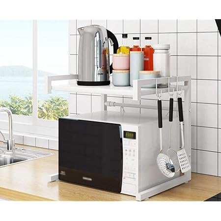Amazon Co Jp Outpicker レンジ台 幅伸縮式幅43 65cm レンジ上ラック 電子レンジラック 2段式 耐荷重30kg 頑丈 キッチン 収納 棚 トースターラック ｓ型フック付き 白 ホーム キッチン
