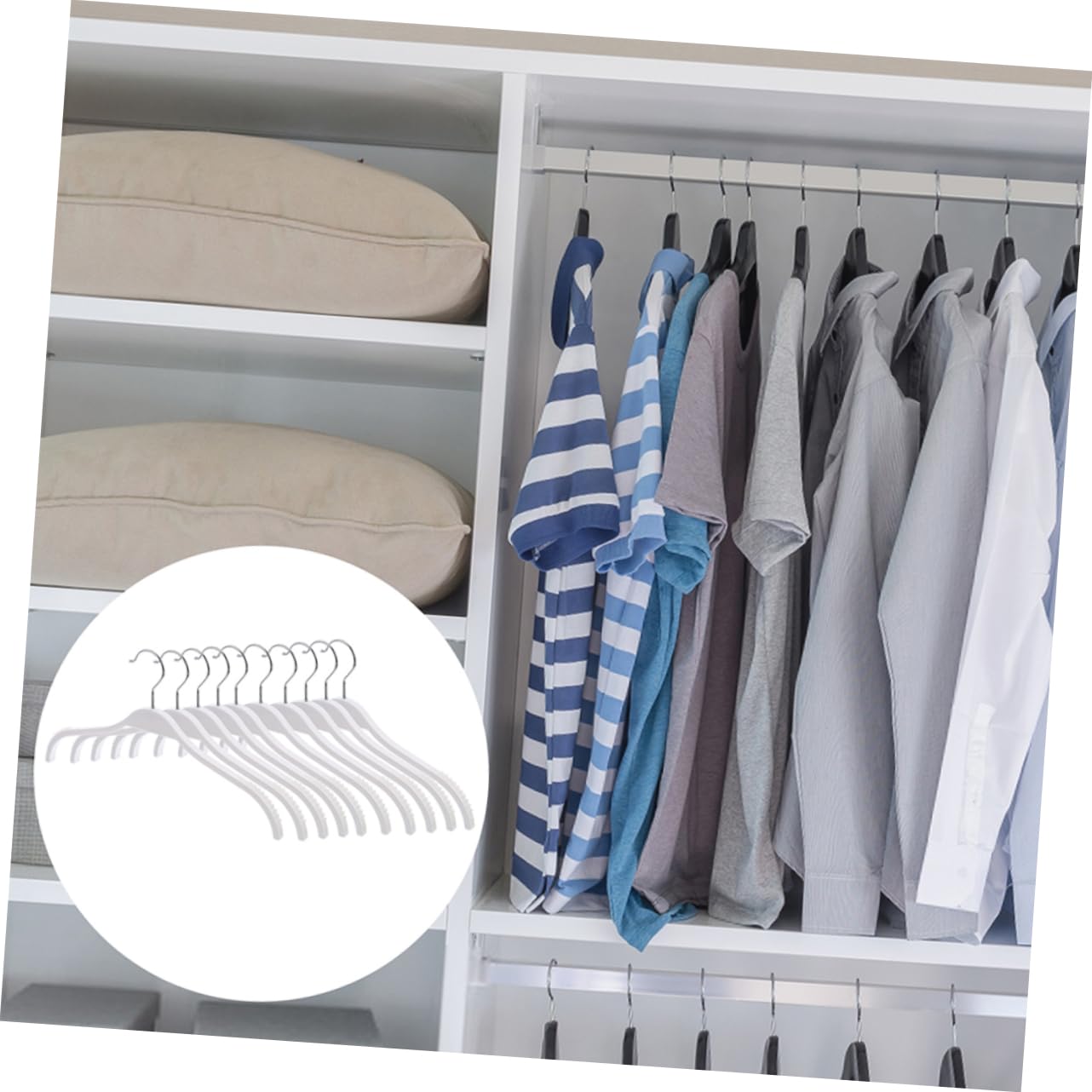 Grucce Antiscivolo senza Segni 12 Pezzi, in Abs e Acciaio Inox, Design Ergonomico per Armadio, Bianco, Salvaspazio e Pratiche
