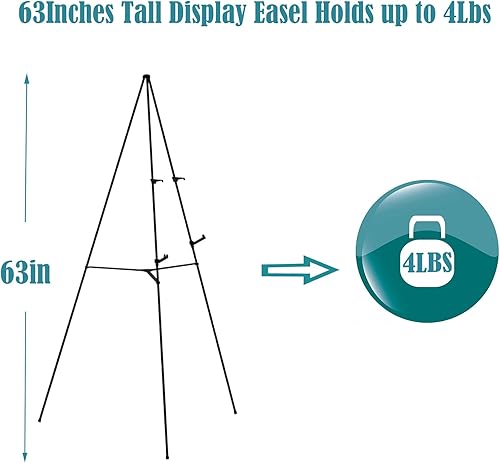 Miniatura 10 de JIUYE Soporte de caballete de exhibición de 63 pulgadas de alto, caballete ajustable para póster de pie, soporte telescópico de metal negro fácil de