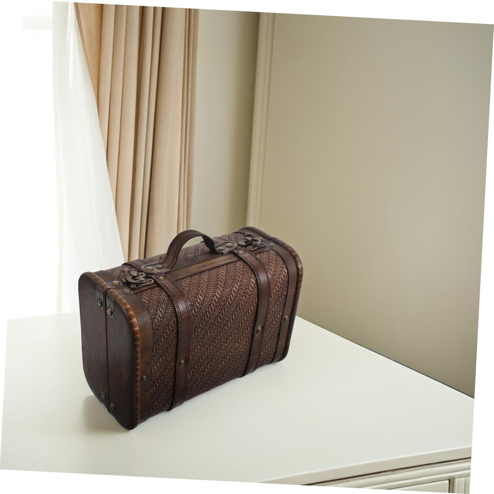 VALICLUD Rekwizyt Do Walizki W Stylu Vintage: Retro Drewniany Dekoracyjny Kufer Z Pokrywką, Mały Organizer Na Biżuterię W Stylu Vintage, Pirackie Pudełko Na Pamiątki, Rekwizyty Do Zdjęć,