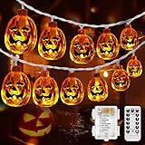 Halloween Pumpkin Lights, 2 Pack 40 LED Halloween String Lights with Remote, Waterproof 8 Modes Battery Orange String Lights for Indoor/Outdoor, Window, Garden, Patio, Halloween Decorative Lights
