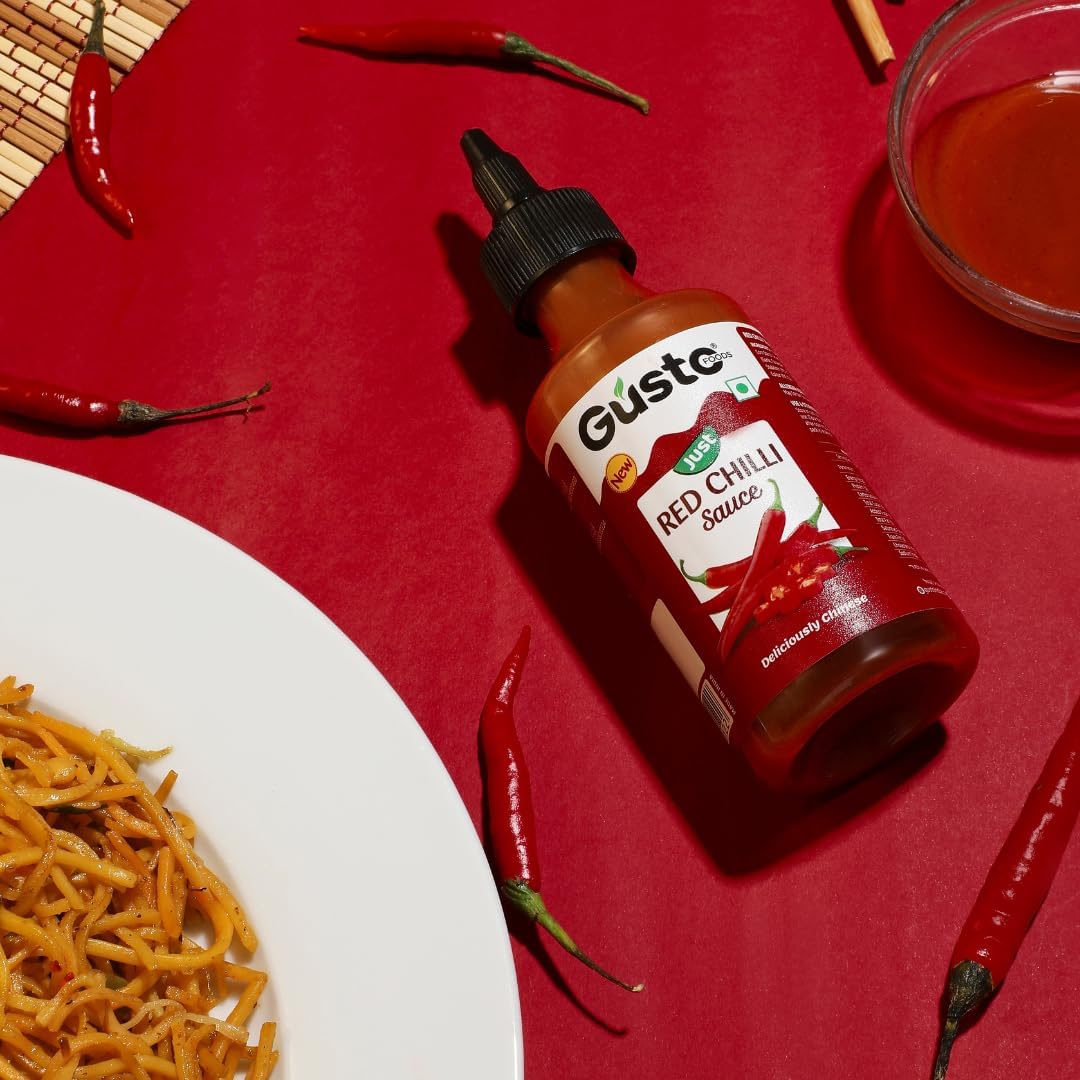 Gusto Foods Chinese Sauces Combo | Red & Green Chilli Sauce, Soya Sauce, Chilli Vinegar, Schezwan & Manchurian Gravy | Complete Pack for Chinese Dishes