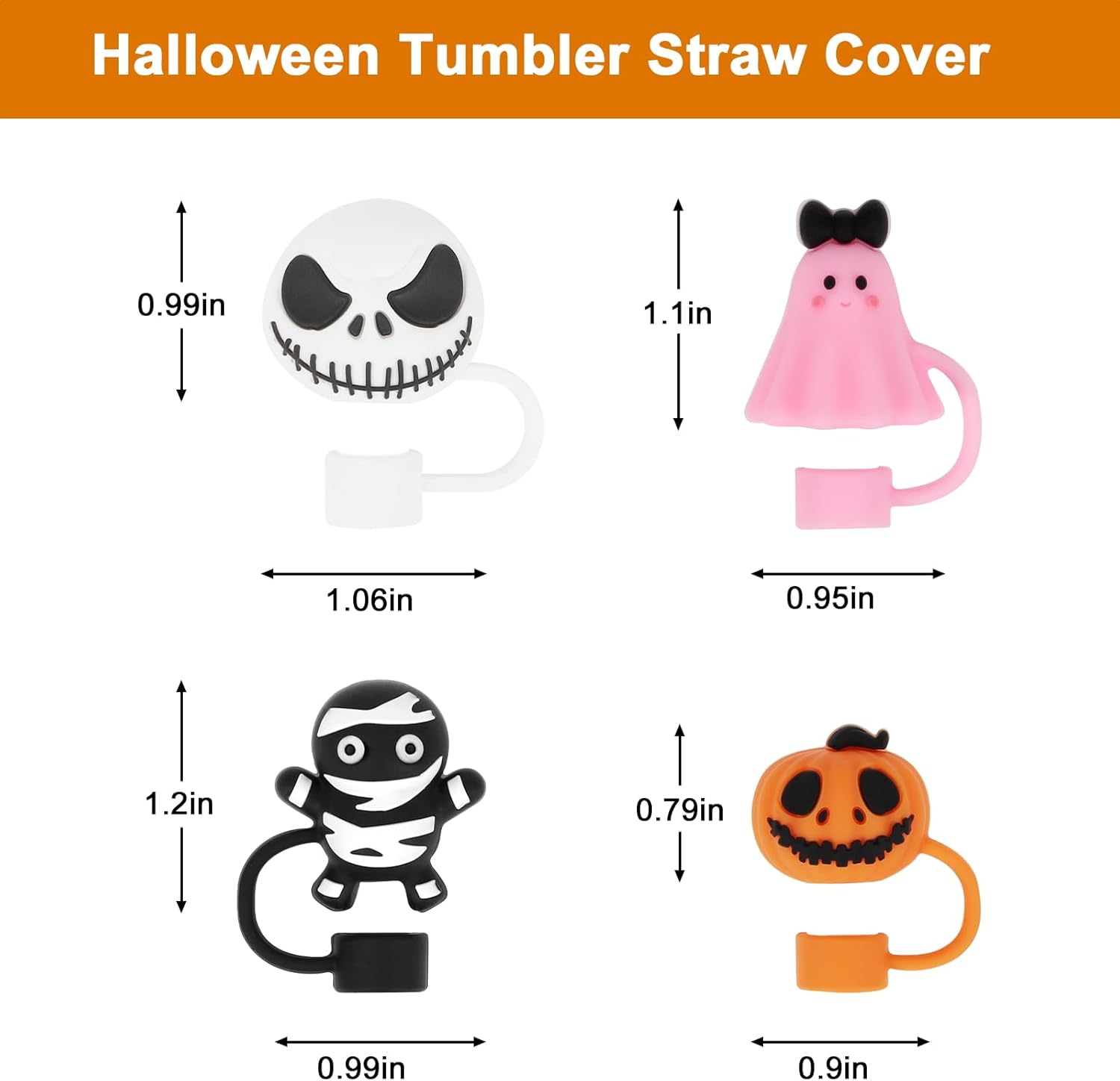 Christmas Halloween Straw Covers Cap Compatible with Stanley Cup 30 40 oz, 4PCS Silicone Reusable Drinking Straw Topper Including 4 styles, Funny Party Straw Cover for Stanley. (Jack Set) - Image 2