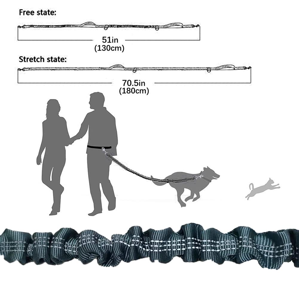 Guinzaglio Per Cani Con Cintura Vita - Grigio E Verde, Elastico E Riflettente Per Jogging E Passeggiate - Foto 10