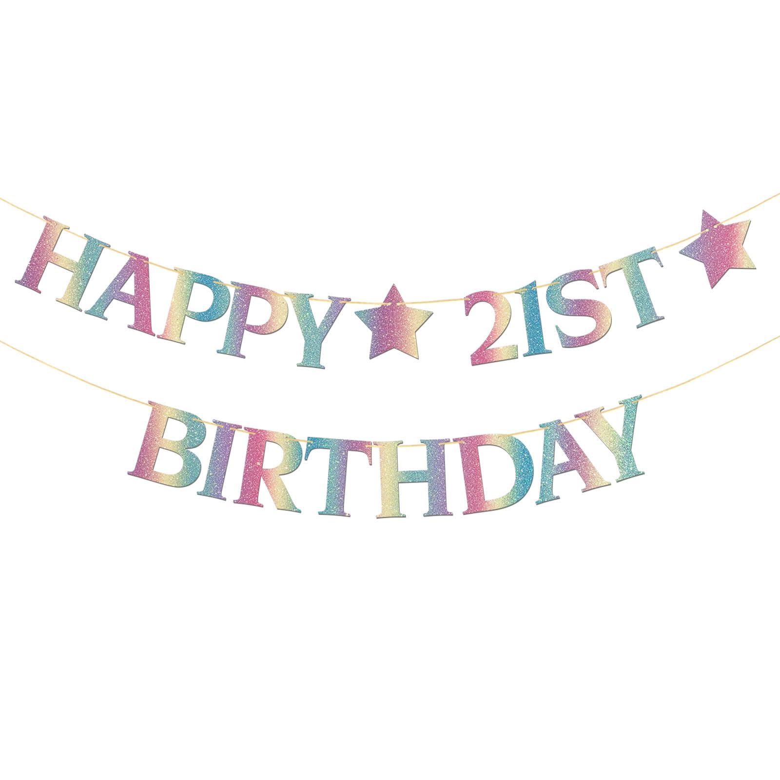 Happy 21st Birthday Banner Colorful - Adult Boy Girl 21st Birthday Party Banner Garland Supplies - Perfect Twenty-one Bday Gifts - Cheers to 21 Years Party Decorations - Rainbow Color Glitter — image 1