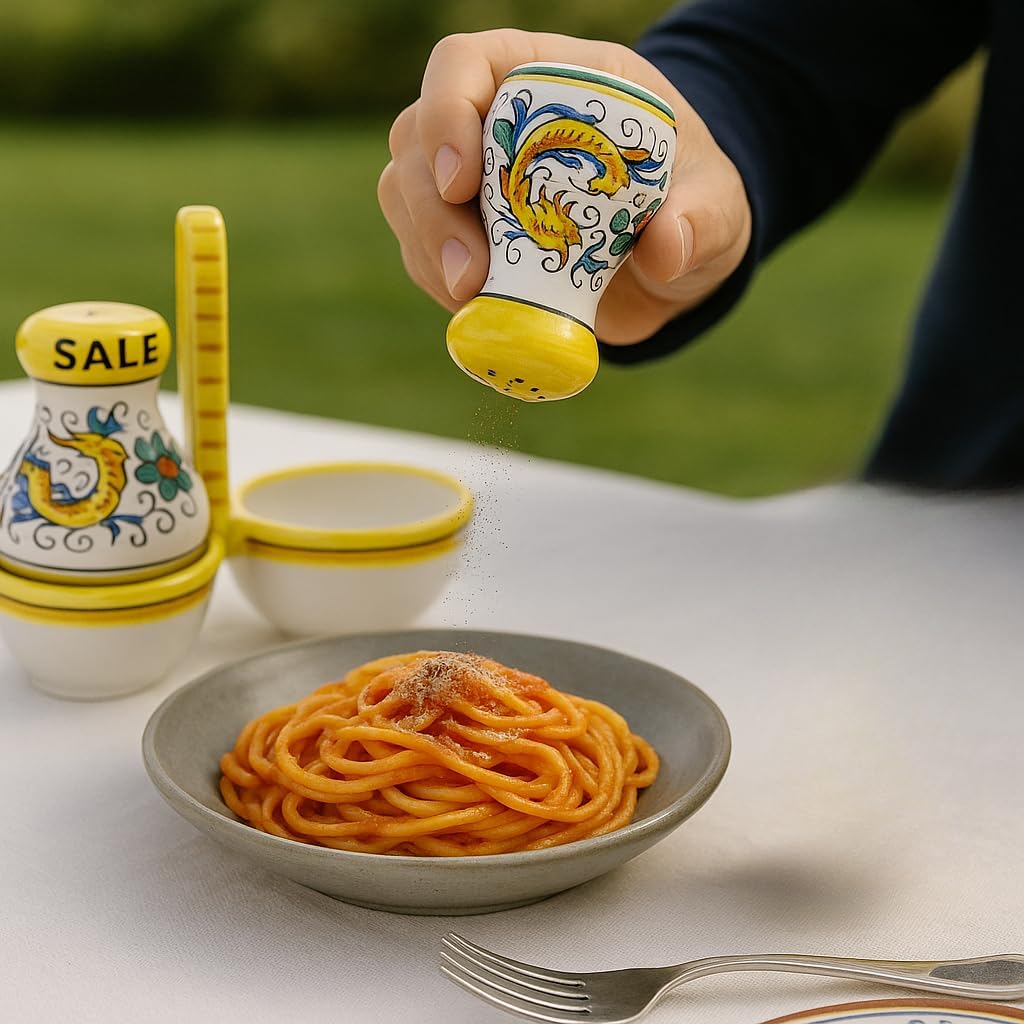 Deruta Italy by Gute | Raffaellesco Salt & Pepper Set | Handcrafted & Handpainted Italian Ceramics | Authentic Italian Pottery Handmade in Deruta, Italy