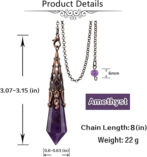 Miniatura 6 de Jovivi Péndulo de adivinación de cristal de amatista natural con 12 tratamientos de terapia de radiestesia  Colgante de equilibrio de chakras