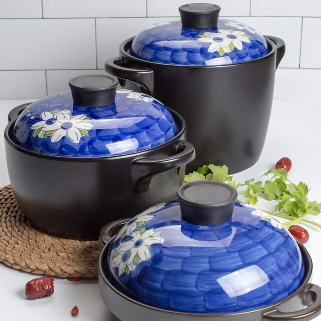 Olla pequeña, Olla de hierro fundido con tapa, Olla de hierro fundido esmaltado, Platos de cazuela Olla de sopa de cerámica Olla de arcilla de gas for el hogar Olla arrocera Estofado creativo / Calder