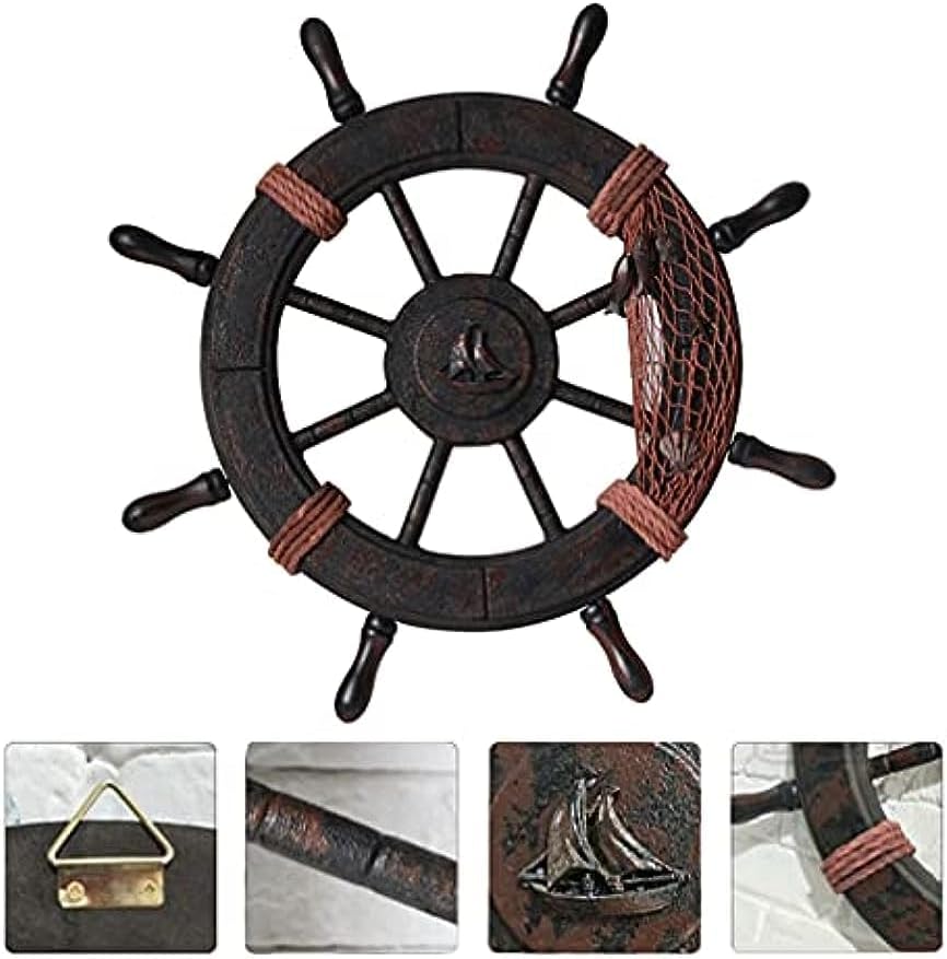 Miniatura 6 de RCFINE Rueda de barco de madera, decoración de pared mediterránea, decoración de rueda de barco náutico, arte de pared para decoración de baño,