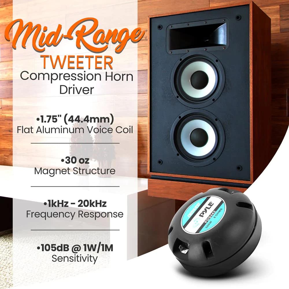 Pyle Driver A COMPRESIÓN Tweeter PDS442 PDS 442 con IMÁN DE 250 Watt RMS Y 500 Watt MAX con Ataque DE 1" 2,50 CM por TROMPETAS DE 1" DJ CASA Fiestas INVALIDA IMPEDANCIA 8 Ohm ES 105 DB