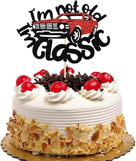 Iâ€™m not Old Iâ€™m Classic with Car Cake Topper Vintage Car Birthday Party Decorations Supplies Black and Red Glitter